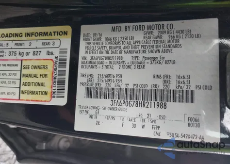 2017 Ford Fusion S z USA, uszkodzony, nr VIN 3FA6P0G78HR211988